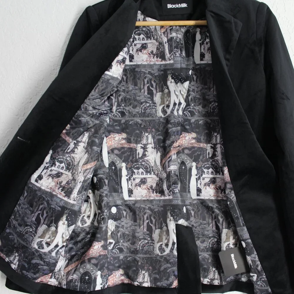 Blackmilk Black Velvet Nielsen Fairy Tales Blazer jacket art to wear XS 4/6 NWT - Picture 7 of 13